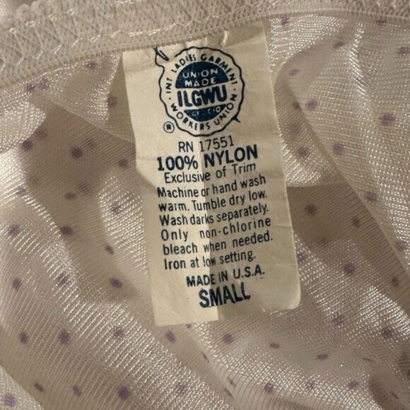 Vintage Union Made Lingerie S Playsuit Sleep Romper Purple Polka Dot Lace USA - Picture 3 of 5